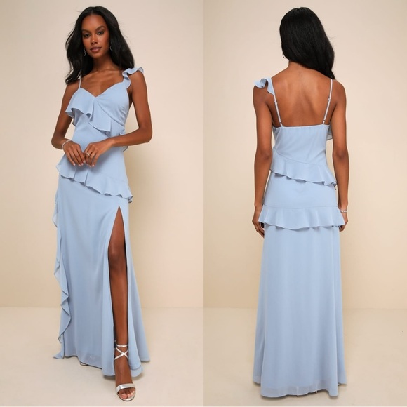 Lulus Dresses & Skirts - Size XL Lulus‎ Utterly Captivating Light Blue Ruffled Sleeveless Maxi Dress